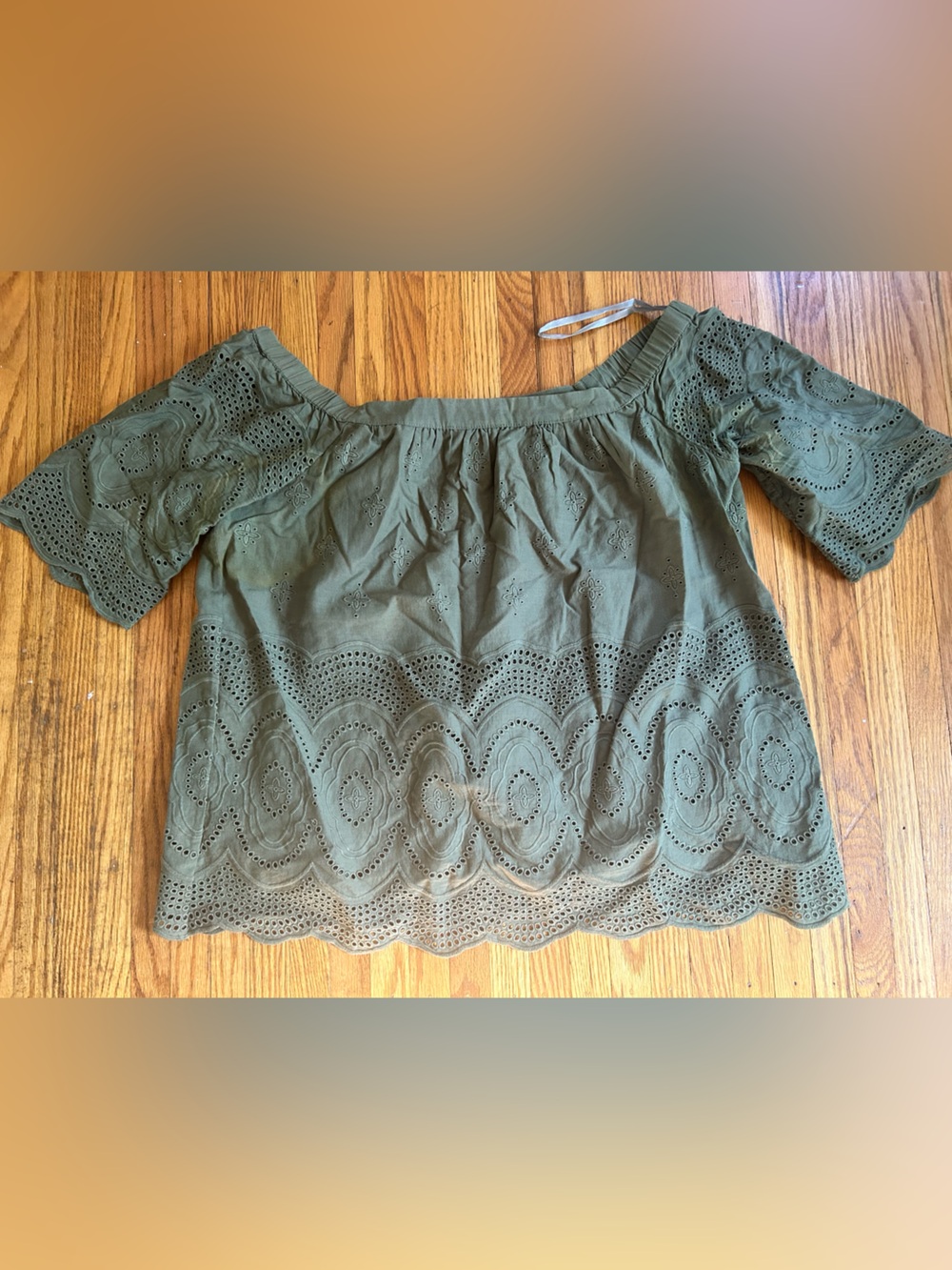 Daniel Rainn Olive Green Off-Shoulder Eyelet Tunic